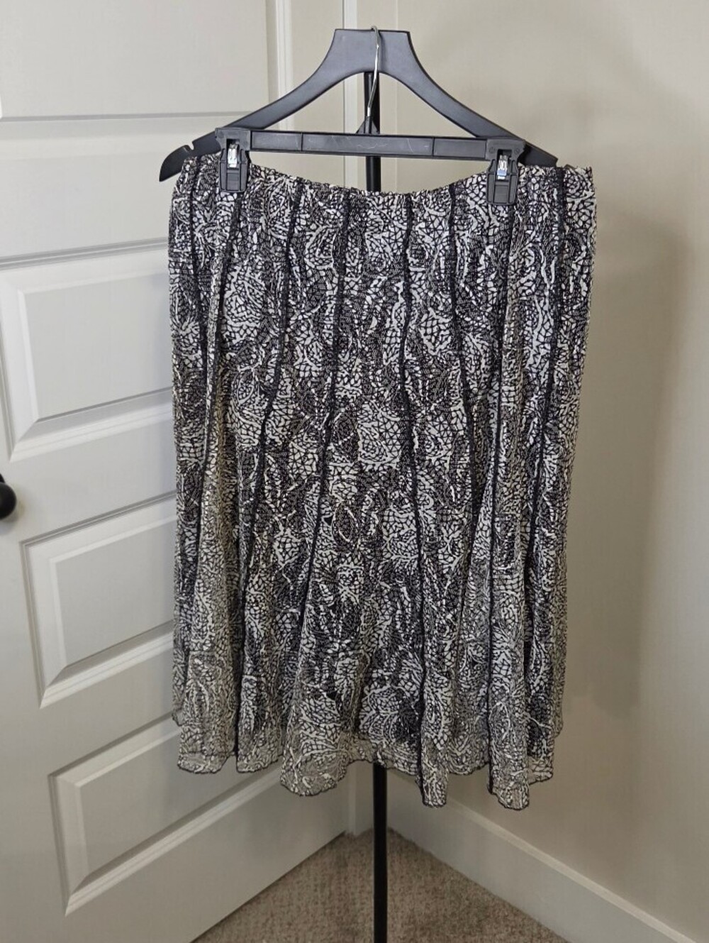 Coldwater Creek Black and White Lace Overlay Midi Skirt Size 14